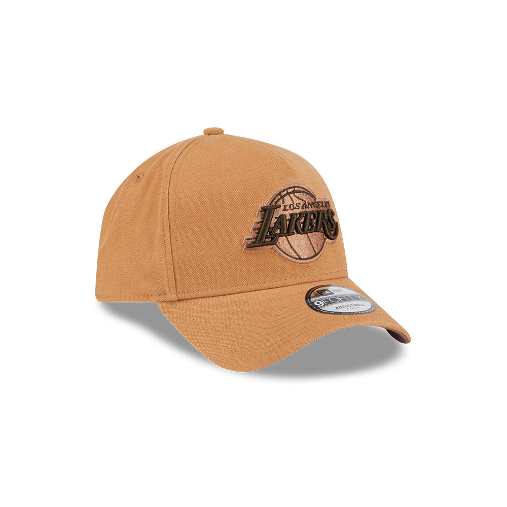 LA Lakers Hat - Washed Canvas Bronze 9Forty A-Frame NBA Snapback Cap - New Era